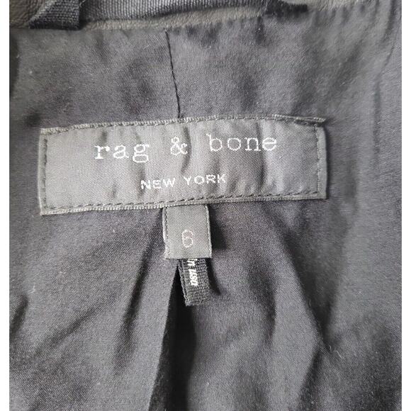 ANTHROPOLOGIE Rag & Bone Womens 6 Blazer Jacket Nylon -Leather Trim Button Black - Picture 4 of 11